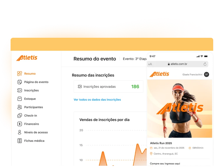 Interface do painel do organizador Atletis